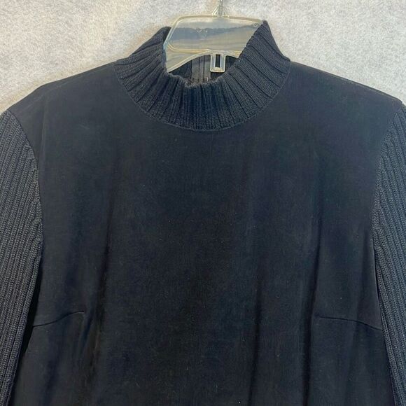 Vintage TALBOTS Stretch Sweater Top Women's Size 10 Black Faux Suede Wool Blend - Picture 2 of 13